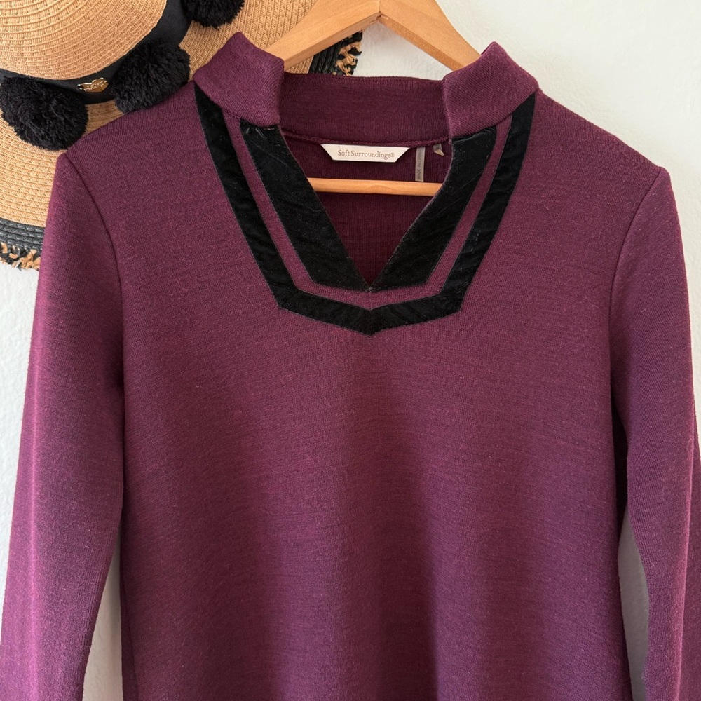 Soft Surroundings Runway Merlot Black Velvet Trim Wool Blend Tunic Sweater Small - Picture 8 of 13